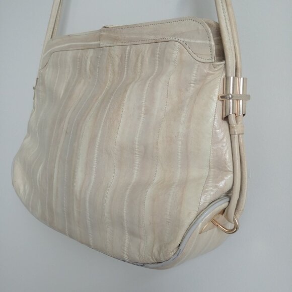 Vintage genuine eel skin cream ivory gold shoulder bag purse - Picture 3 of 16